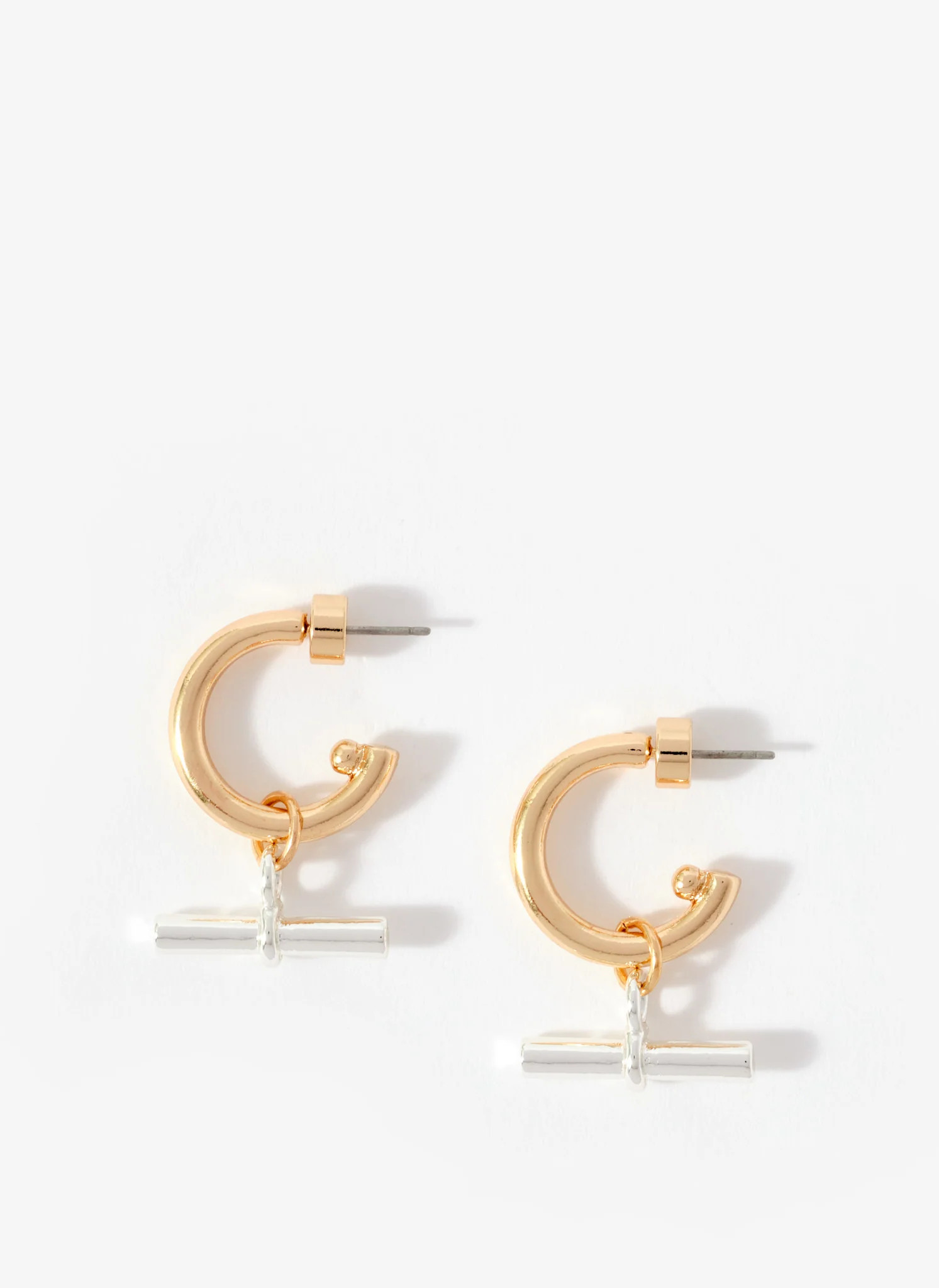 Mixed Metal T-Bar Hoop Earrings | Mint Velvet