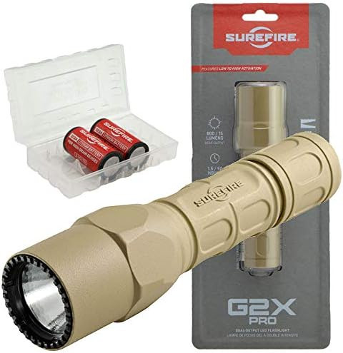 SureFire G2X Pro 600 Lumen Tactical EDC Flashlight Bundle with 2 Extra CR123A Batteries and Lightjun | Amazon (US)