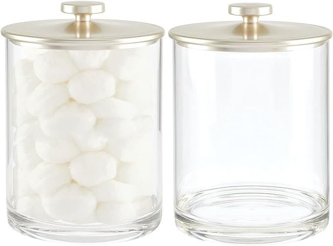 mDesign Modern Plastic Round Bathroom Vanity Countertop Storage Organizer Apothecary Canister Jar... | Amazon (US)