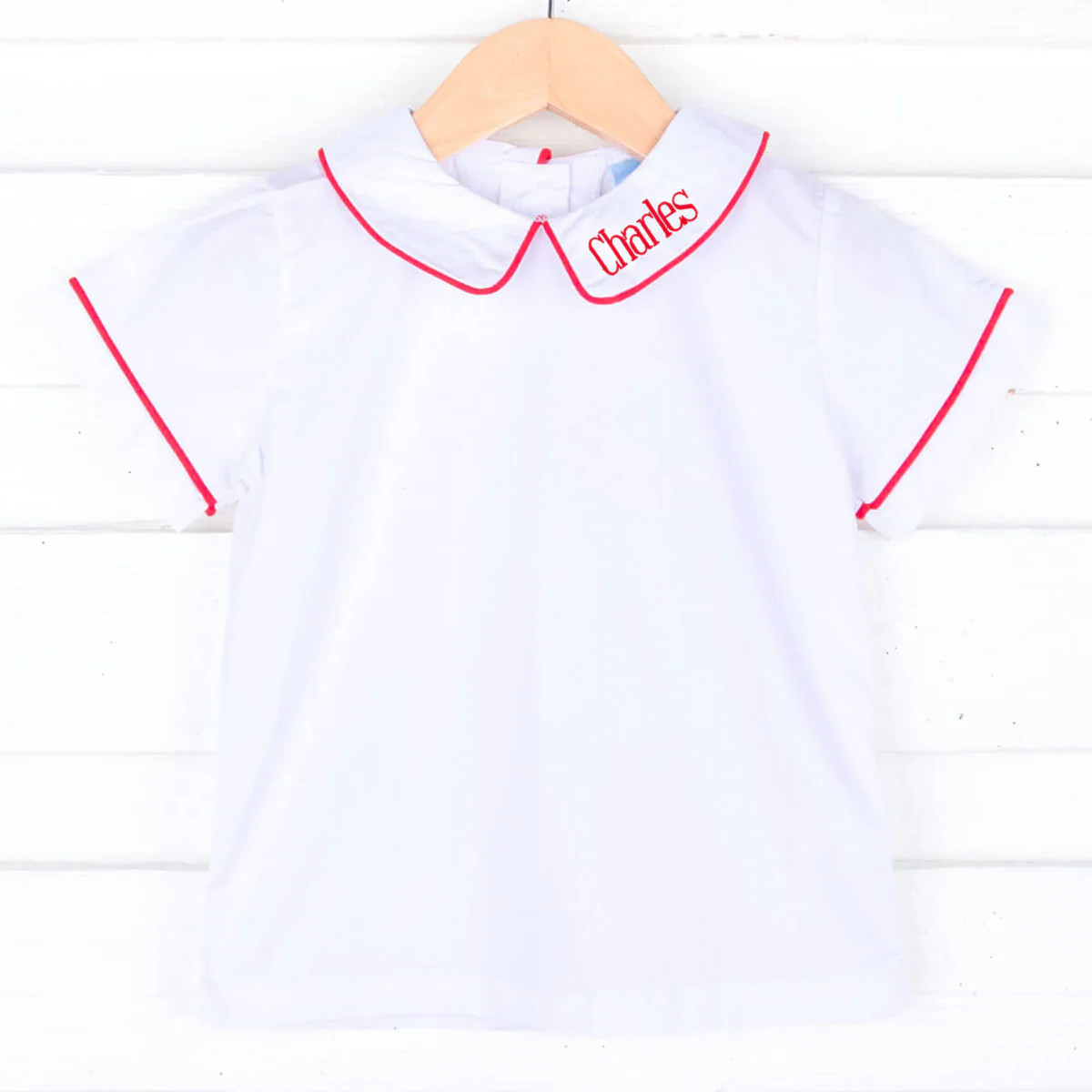 White Short Sleeve Undershirt With Red Trim | Classic Whimsy