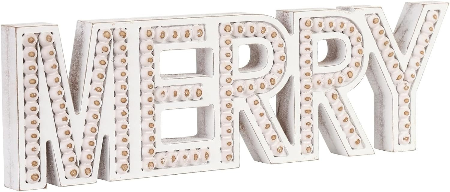 BAYSBAI Merry Christmas Sign, Free Standing Wooden Small Christmas Centerpieces For Tables, Rusti... | Amazon (US)