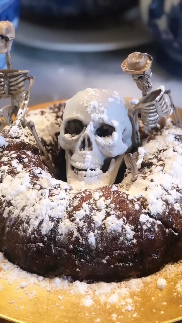 Baking the 3 ingredient cake again but this time my daughter did it. We took it up another level by adding these plastic skeletons and topping with powder sugar. This is great to take to school & work Halloween parties! 

Recipe: 
1 can of pure pumpkin (regular size) 
1 box of butter cake mix (dry mix only) 
1 bag of cinnamon or butterscotch chips 
Mix together and bake until done (time depends on size of baking dish you use) 

#LTKFamily #LTKSeasonal #LTKHalloween