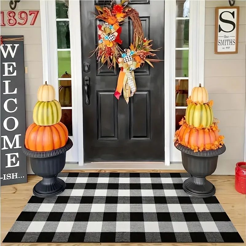 1pc Buffalo Plaid Rug, Halloween Decorative Doormat, Buffalo Check Rug, Black And White Washable ... | Temu Affiliate Program