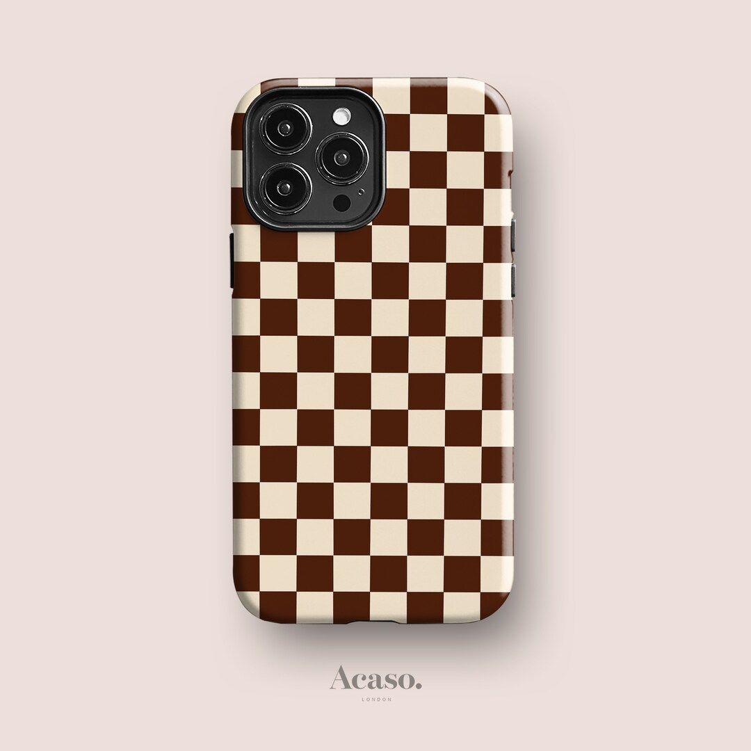 Cocoa Brown iPhone 15 Case, Checkered Phone Case for iPhone 14, iPhone 12, iPhone 13, iPhone 11 a... | Etsy (US)