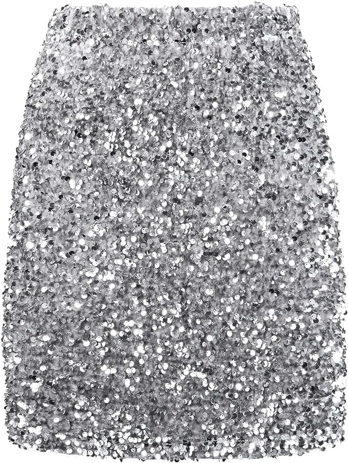 REEMONDE Women's Sequin Skirt Sparkle Stretchy Bodycon Mini Skirts Night Out Party | Amazon (US)