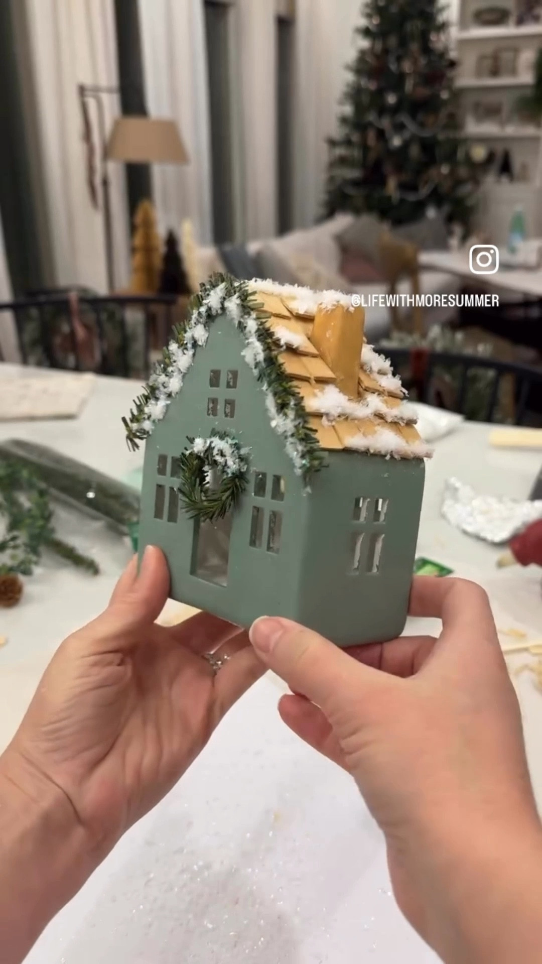 I took my minimal, white ceramic houses I bought a couple of years back & brought some character & charm to them by adding wood shingles to the roof, mini garlands, wreaths, snow & more. 

I tagged some wood & ceramic houses I could find online along with some art supplies, if you’re looking to do something similar. 
.
.
.
.
.
.
.
.
DIY Christmas village | Christmas crafting | Holiday craft idea | Painting village houses | paint party | Christmas village | craft time | DIY Christmas decor | Making Christmas decor | My Christmas Village | Christmas Houses