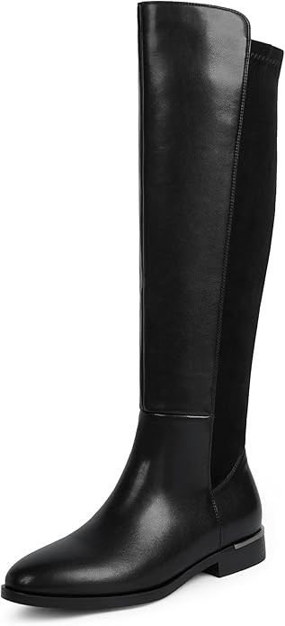 Modatope Knee High Boots Women Flat Rounded Toe Stretchy Boots Side Zipper Dress Tall Boot | Amazon (US)