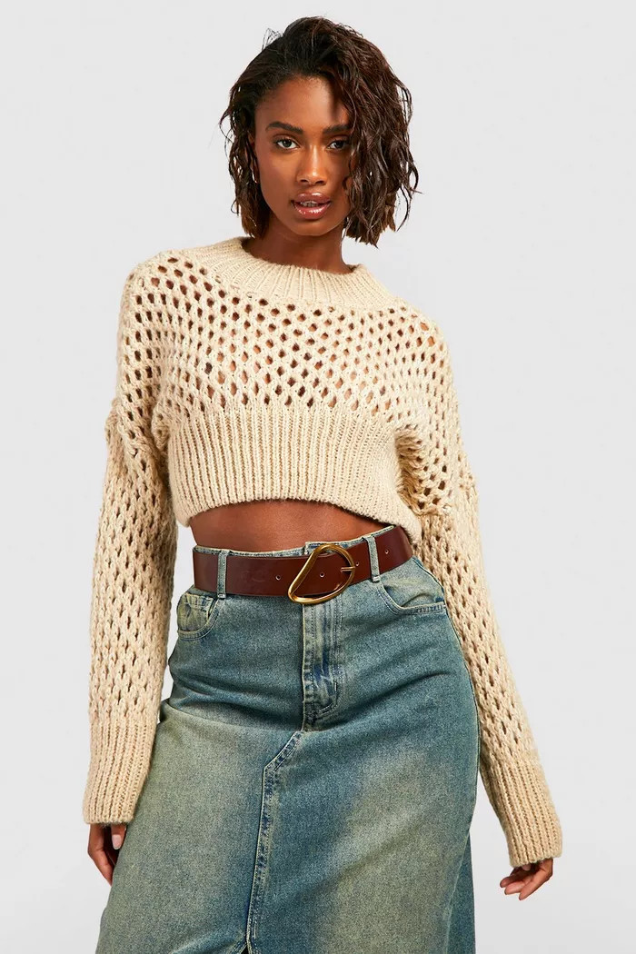 Soft Knit Crochet Crop Jumper | Boohoo.com (UK & IE)