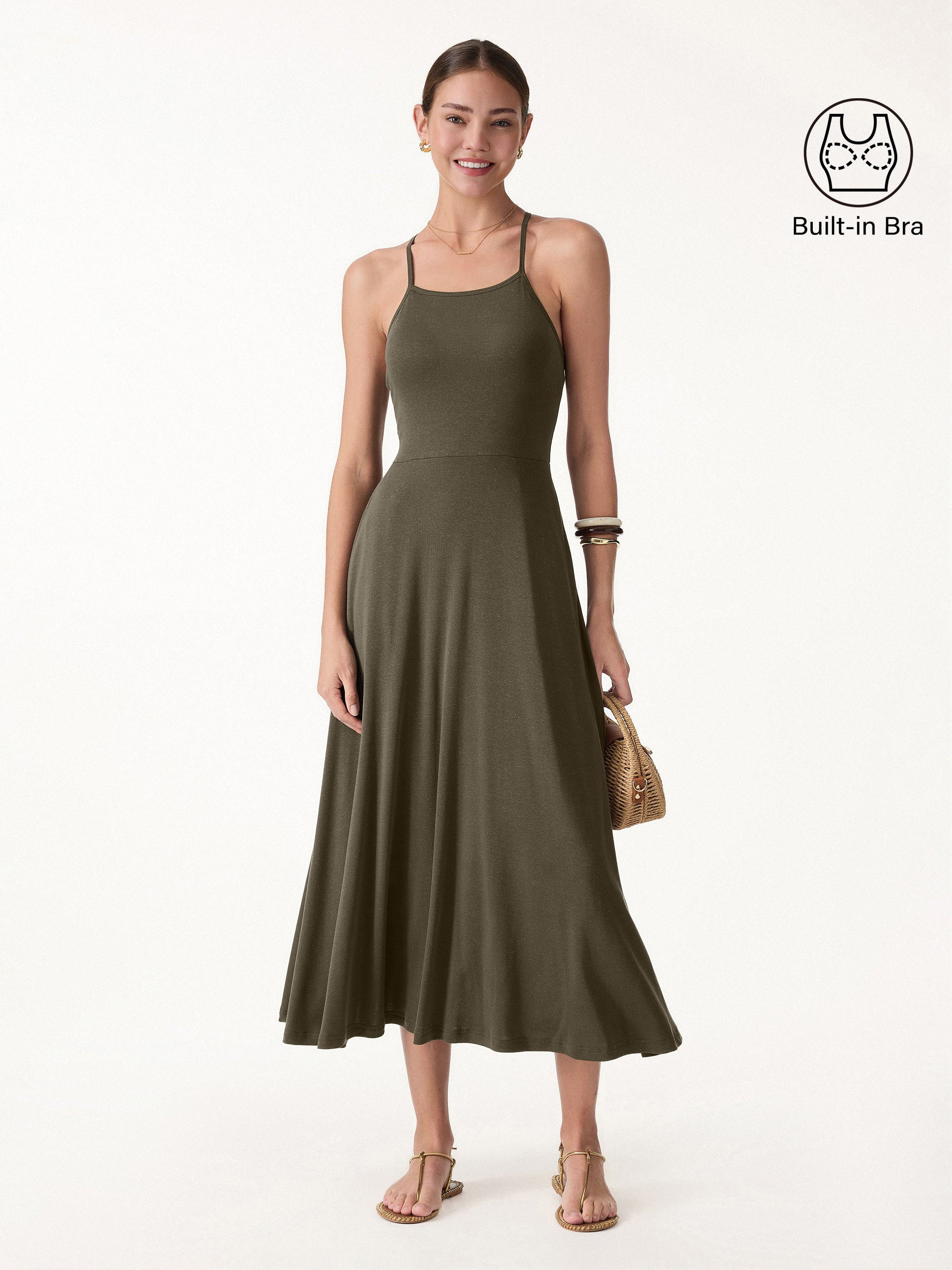 Soft Linen Knit Spaghetti Midi Bra Dress | OGLmove