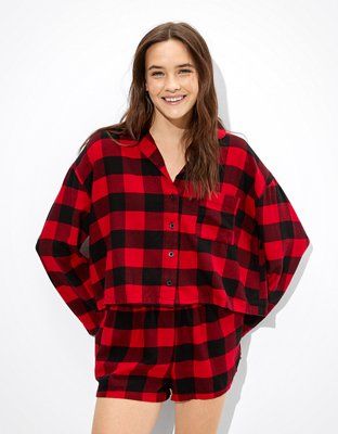 AEO Plaid Flannel Short PJ Set | American Eagle Outfitters (US & CA)