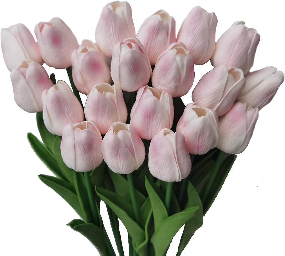20PCS Pink Artificial Flower Tulips PU Real Touch Tulips for Home Wedding Decoration Brides Hand ... | Amazon (US)