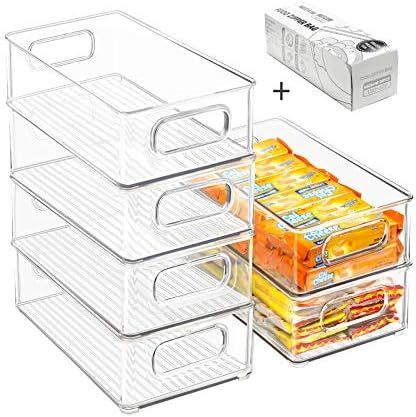 Stackable Refrigerator Organizer Bins, 6 Pack Clear Kitchen Organizer Container Bins with Handles... | Amazon (US)