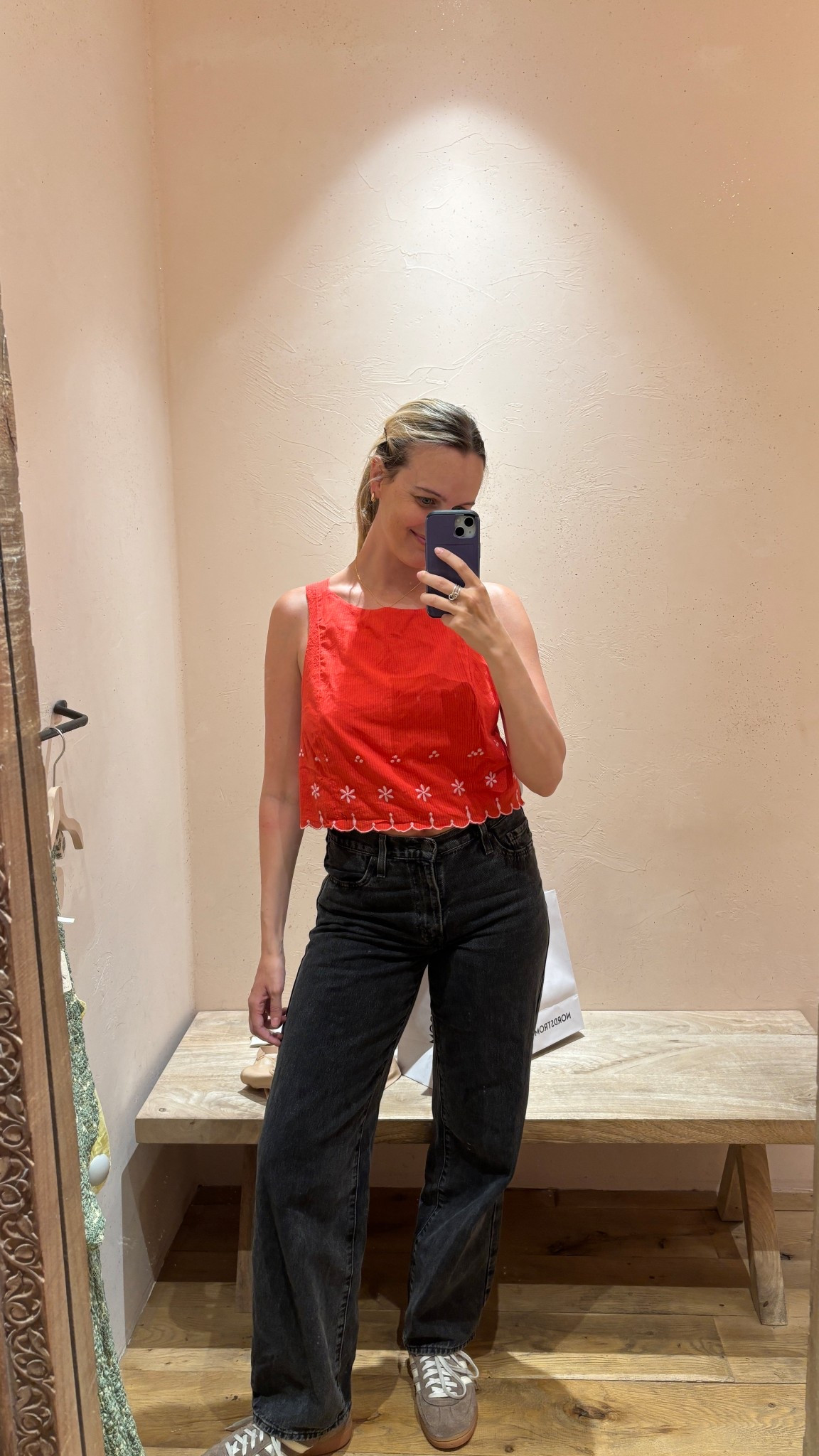 this top is so cute and flattering! Wearing a medium and these jeans are so comfy and fit even better postpartum wearing a 26 

#LTKsummer #LTKspring #LTKAroundTheWorld