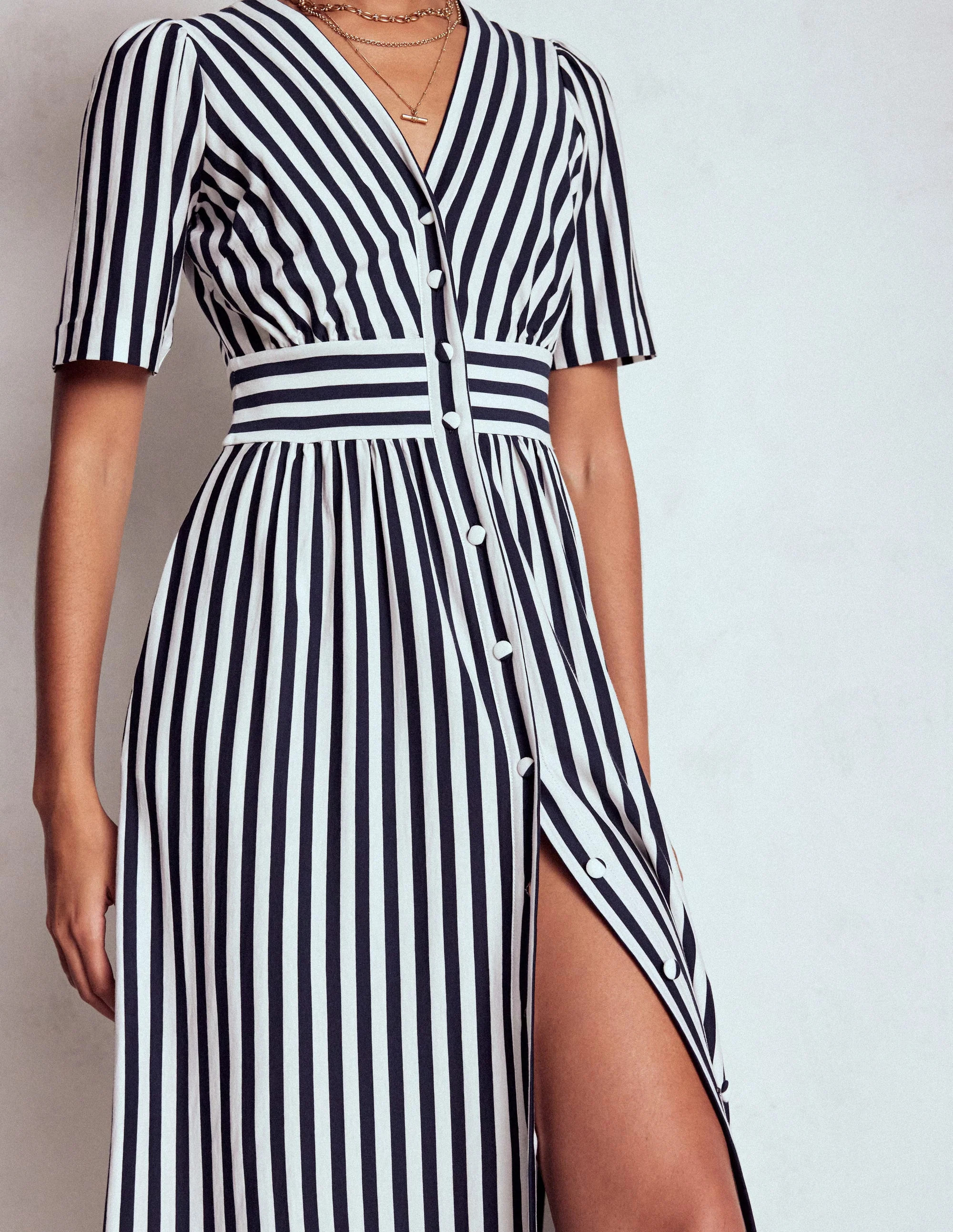 Natalia Jersey Tea Dress-French Navy, Ivory Stripe | Boden (US)