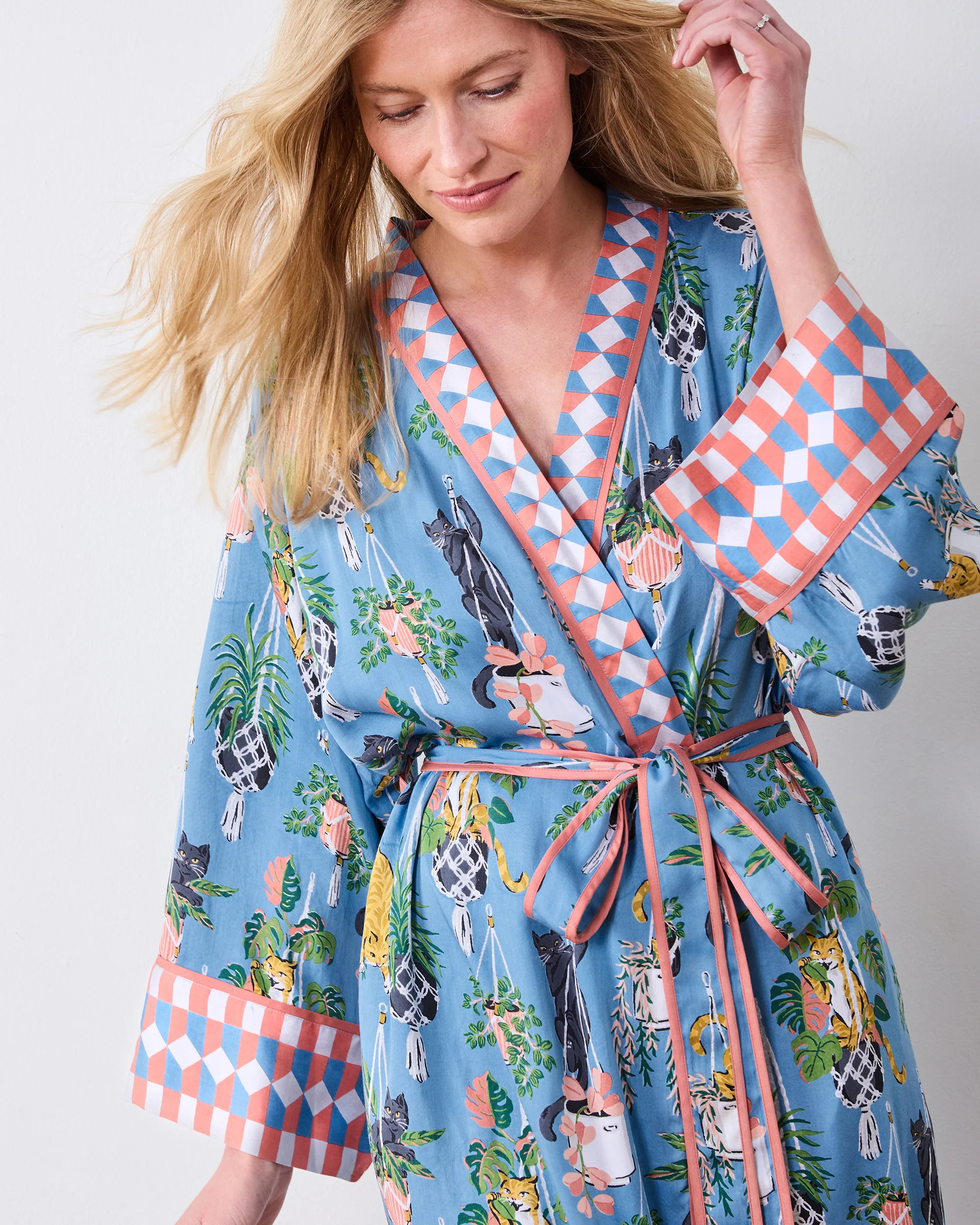 Macrame Mischief - Eco Satin Robe - Slate Blue | Printfresh