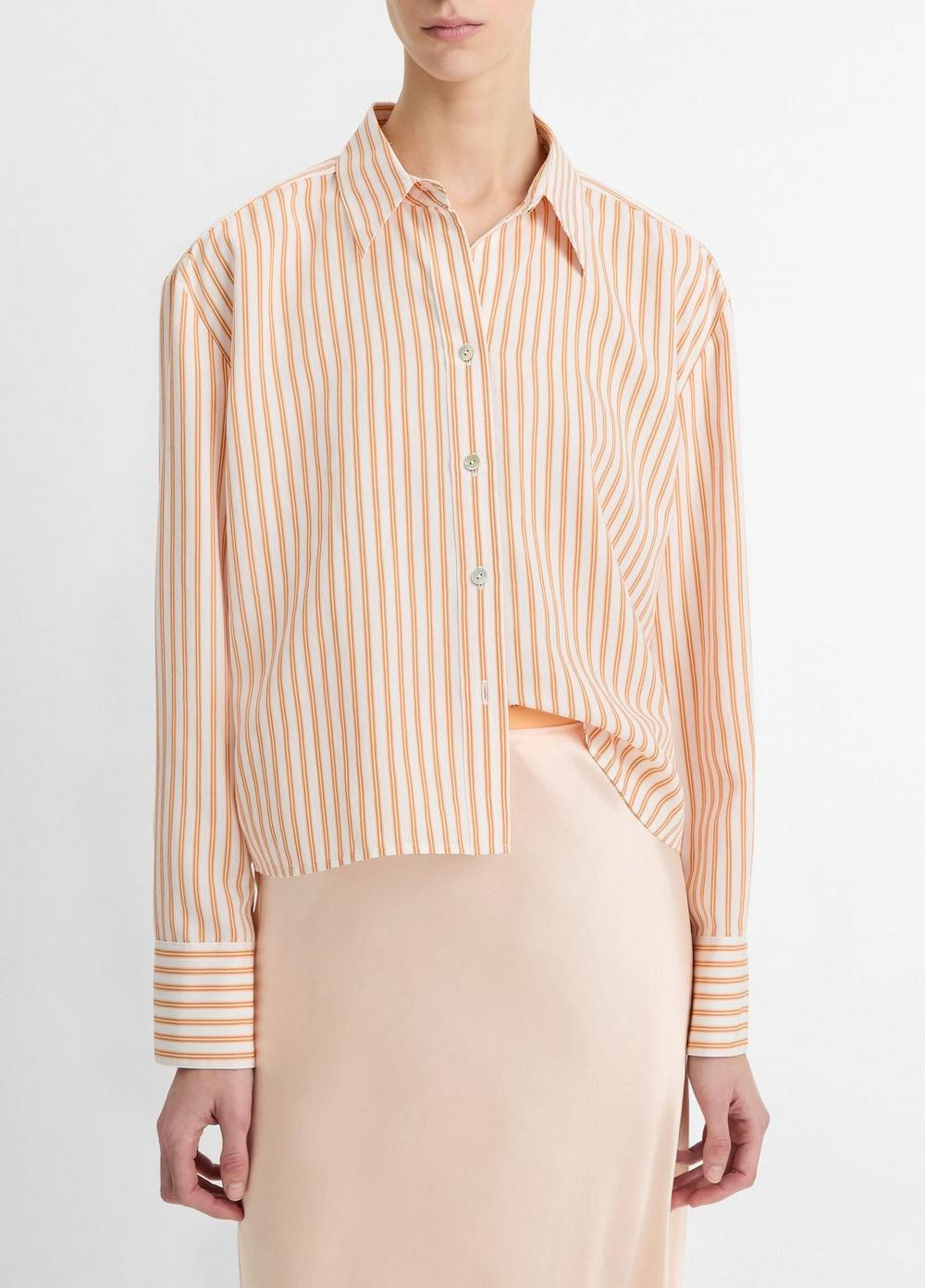 Women's Till Stripe Cropped Button-Front Shirt, Marigold/off White, Size XL Vince | Vince LLC