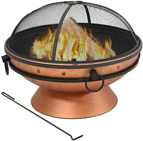 Sunnydaze Large Copper Finish Outdoor Fire Pit Bowl - Round Wood Burning Patio Firebowl with Portabl | Amazon (US)