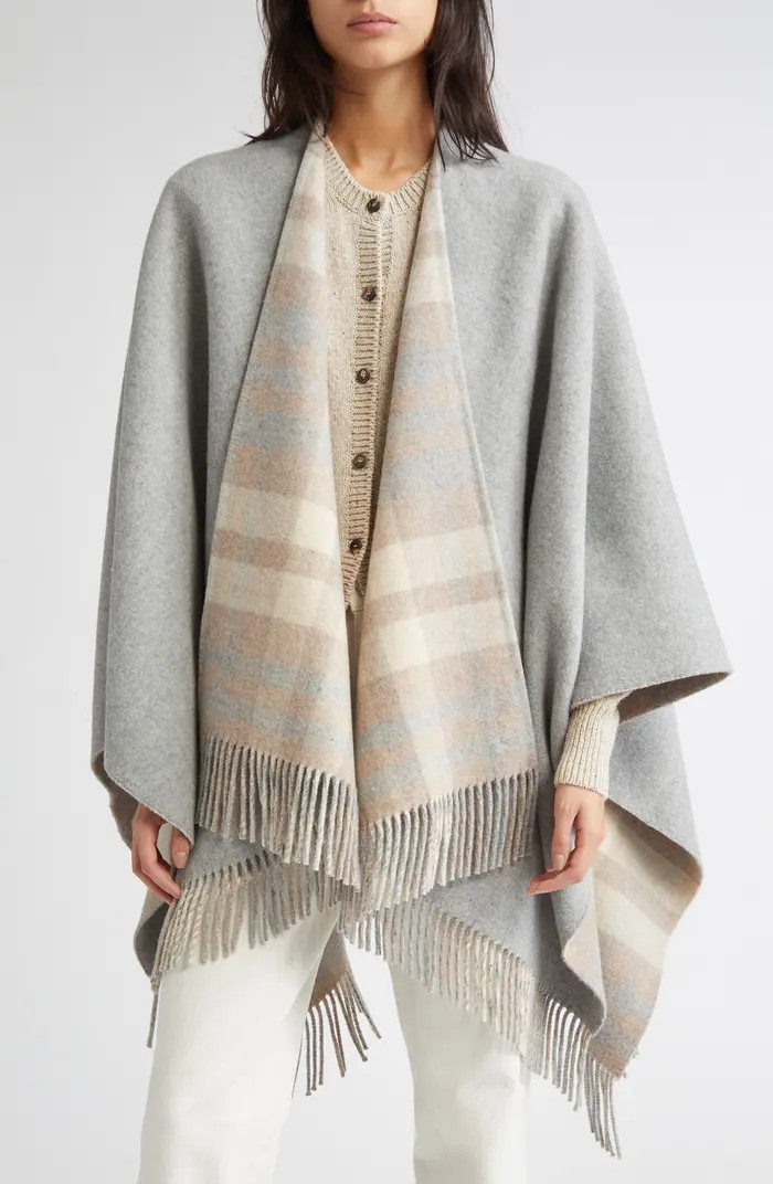 Johnstons of Elgin Reversible Wool Fringe Cape | Nordstrom | Nordstrom