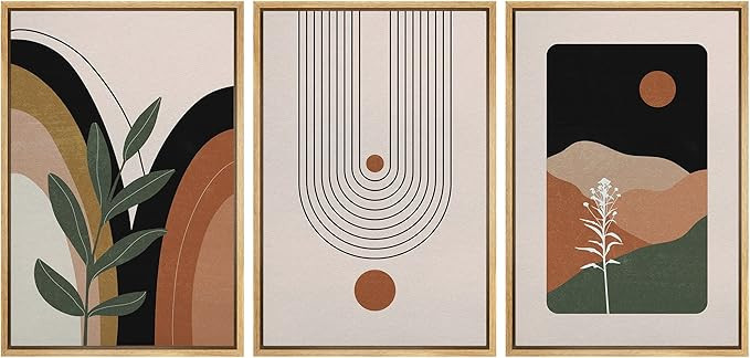 wall26 Framed Wall Art Print Set Brown Plant and Polygon Variety Abstract Shapes Illustrations Mo... | Amazon (US)