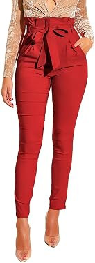 Ohvera Women's All Occasions Paper Bag Waist Pants Trousers with Tie Pockets | Amazon (US)