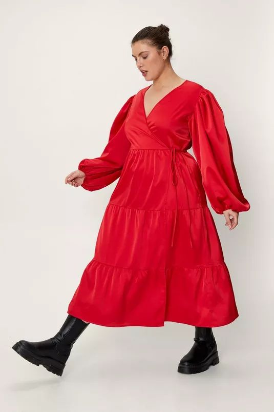 Plus Size Satin Wrap Maxi Dress | Nasty Gal (US)