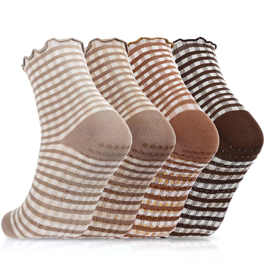 4 Pairs Ruffle Pilates Grippy Socks, Cute Gingham Non Slip Ankle Yoga Socks for Women Dance Gym E... | Amazon (US)