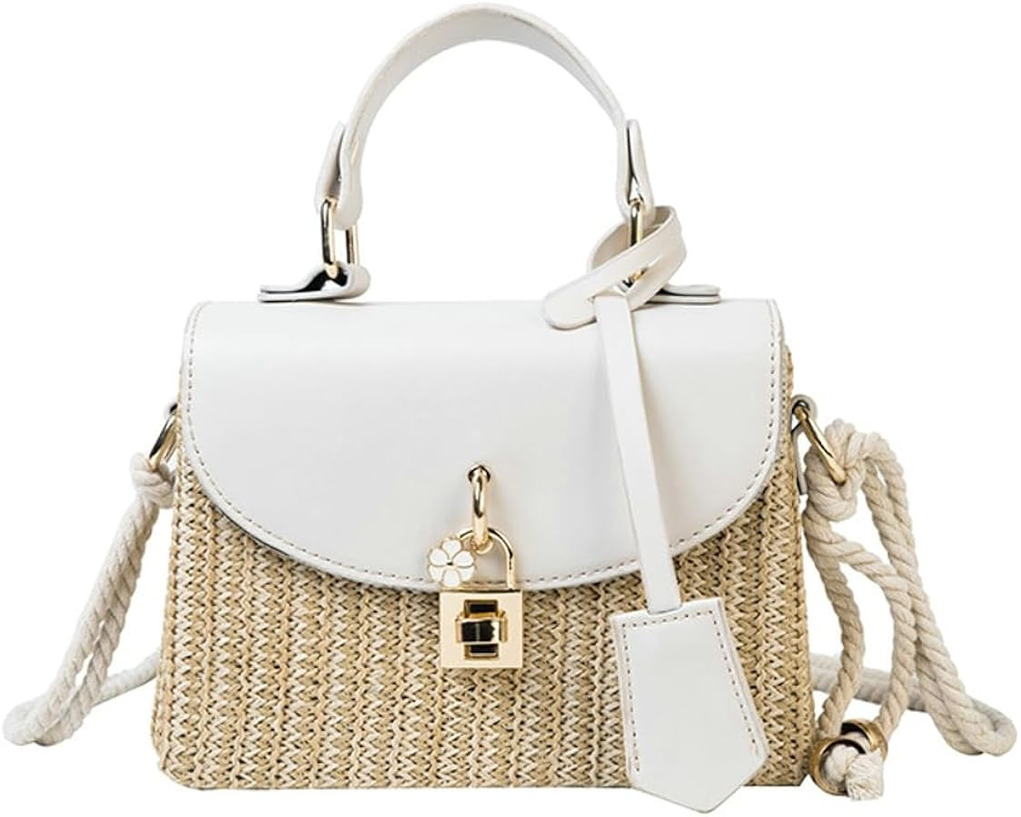 Straw Beach Bags For Women - Summer Satchel Purses Shoulder Crossbody Square Rattan Purse 2024 | Amazon (US)