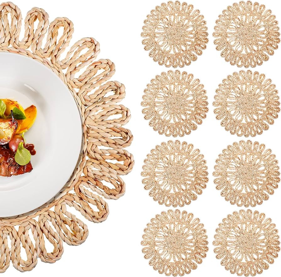 Set of 8 Round Rattan Chargers Woven Placemats 11.8 Inch Boho Wicker Plates Placemats Natural Bra... | Amazon (US)