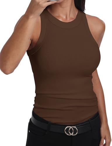 GEMBERA Womens Sleeveless Racerback High Neck Casual Basic Cotton Ribbed Fitted Tank Top | Amazon (US)