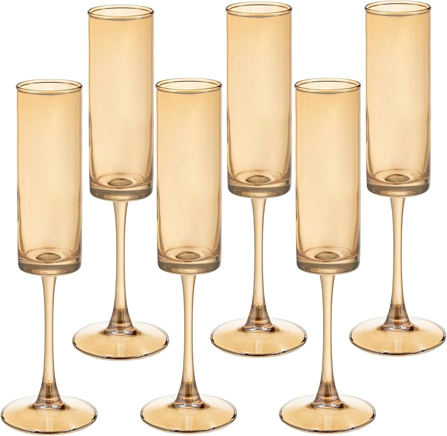 6 Pieces Amber Champagne Flutes 6 OZ Straight Sided Wine Glasses Champagne Long Stem Drinking Col... | Amazon (US)