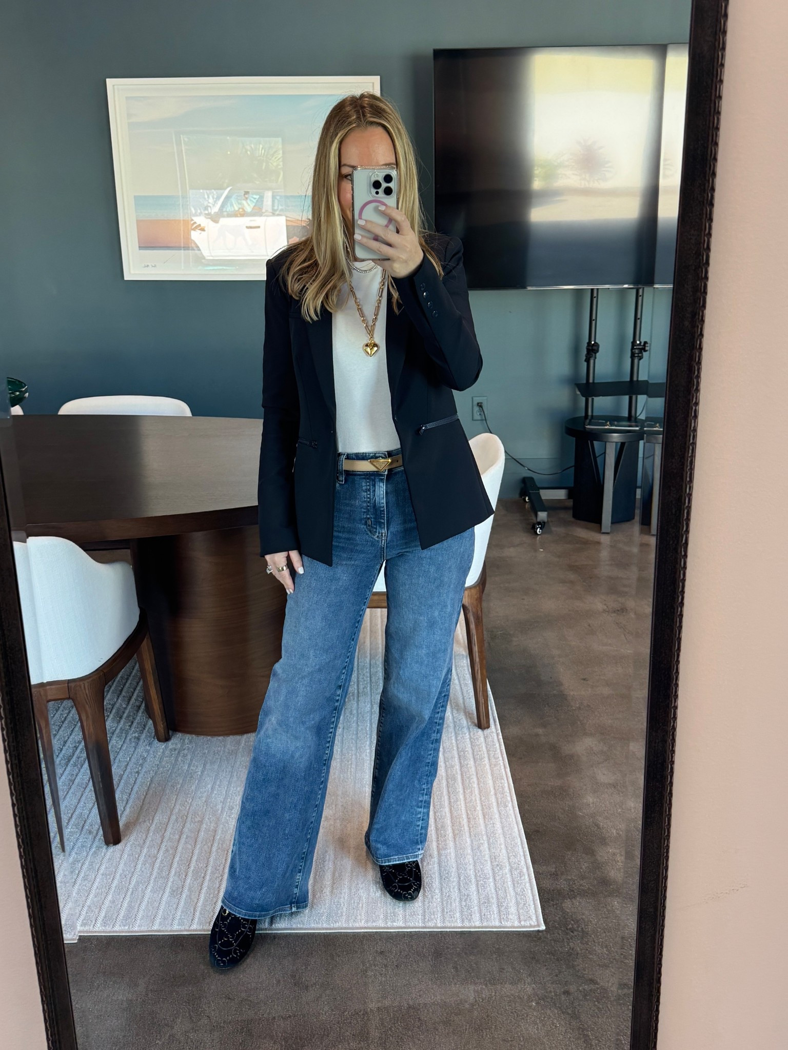 Uniform 
Jeans tee and jacket is my forever go to! 
Veronica Beard
Gap
Frame
Gucci 
J crew 

#LTKootd #LTKWorkwear #LTKOver40