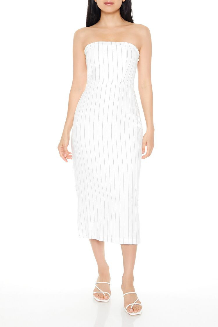 Strapless Pinstriped Midi Dress | Forever 21