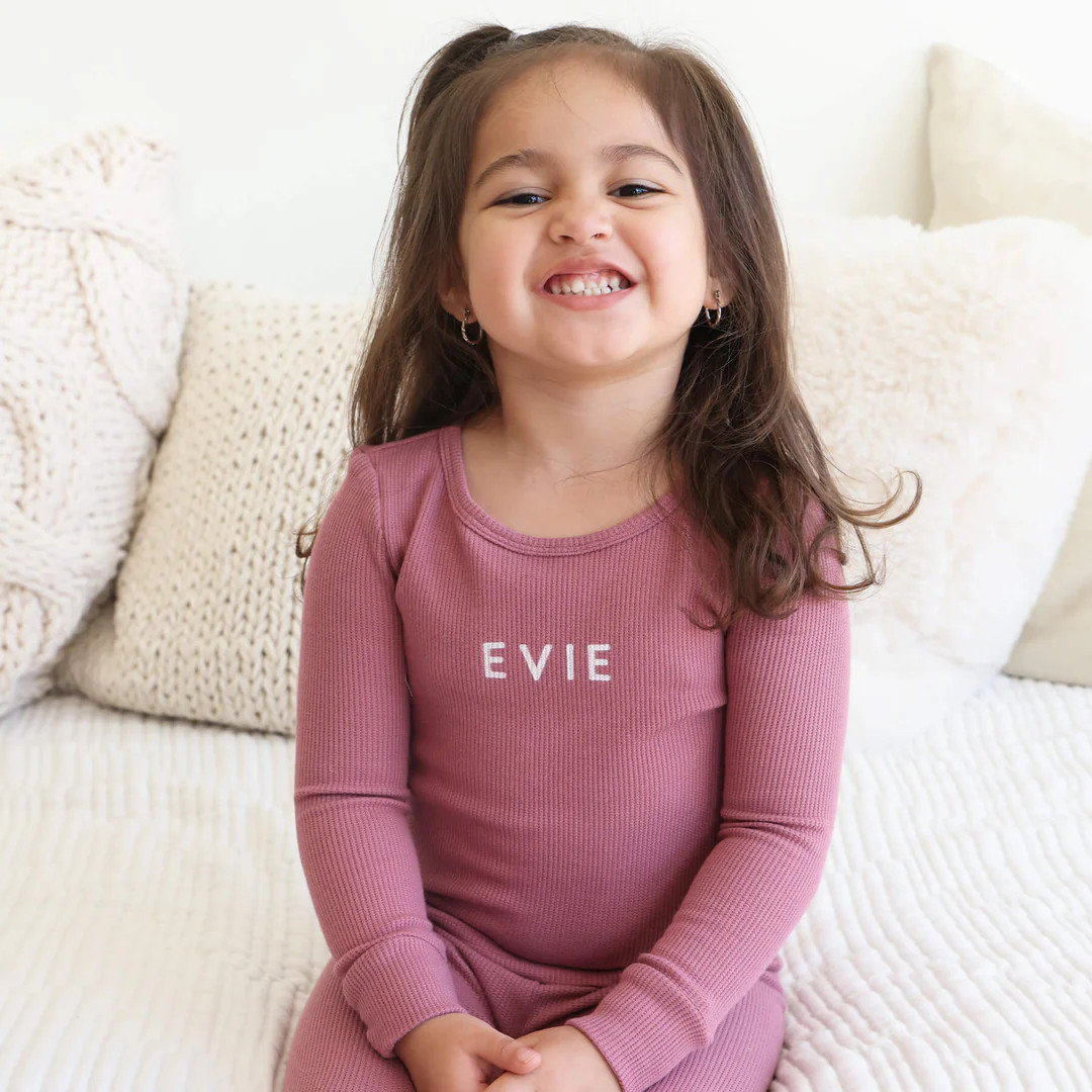Boysenberry Bamboo Waffle Personalized Two Piece Pajama Set | Caden Lane