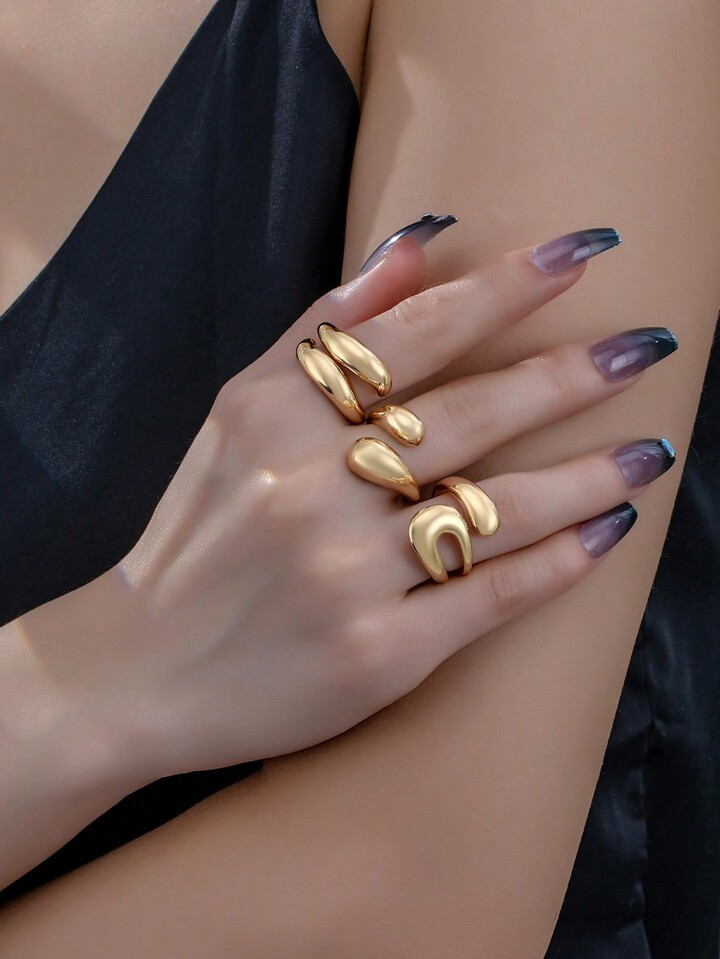 3pcs Personalized Lucky Water Drop Shaped Rings, Zinc Alloy Material To Keep Color | SHEIN