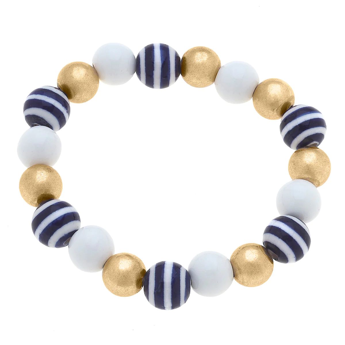 Katie Nautical Ceramic Ball Bead Stretch Bracelet in Navy & White | CANVAS