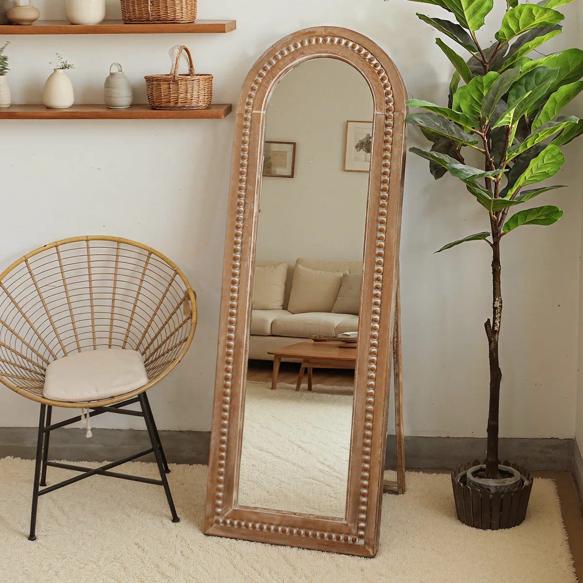 Wooden Bead Frame Full Length Mirror | Wayfair North America