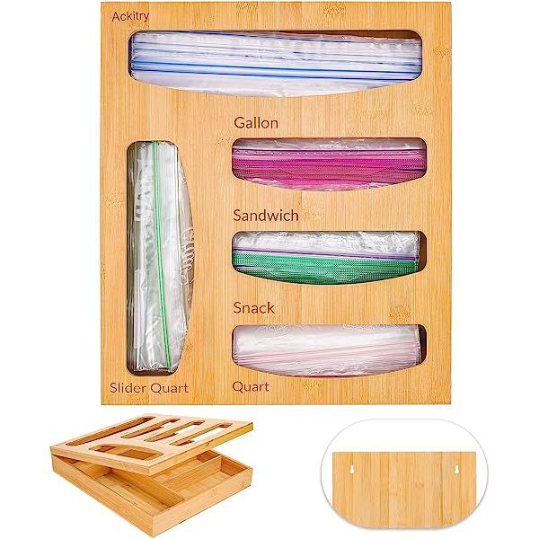 Bamboo Ziplock Bag Storage Organizer, Food Storage Bag Holder Organizer and Dispenser for Kitchen Dr | Amazon (US)