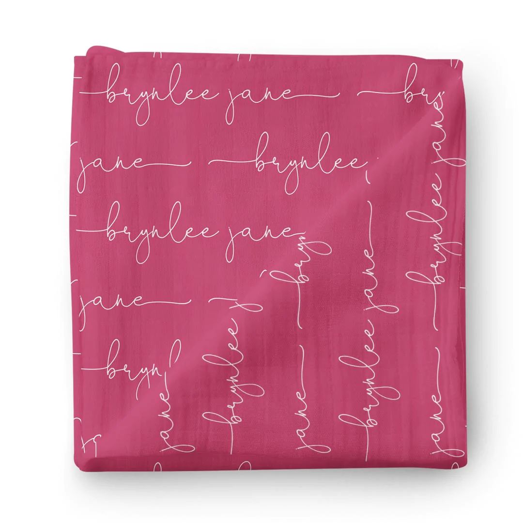 Personalized Fuchsia Baby Name Swaddle Blanket - Script | Caden Lane
