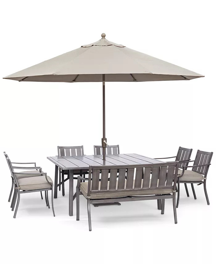 Wayland Outdoor Aluminum 8-Pc. Dining Set (64" Square Dining Table, 6 Dining Chairs & 1 Bench), C... | Macys (US)