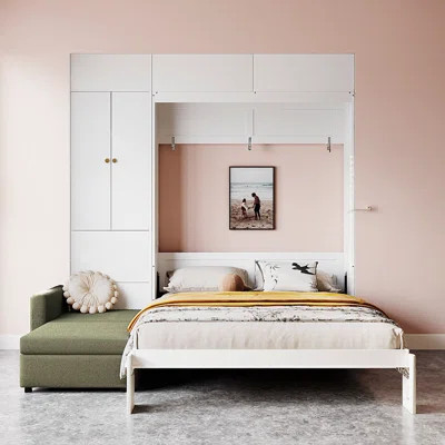 ​​Queen-Size Murphy Bed Wall Bed with L-Shaped Sofa & Storage​ | Wayfair North America