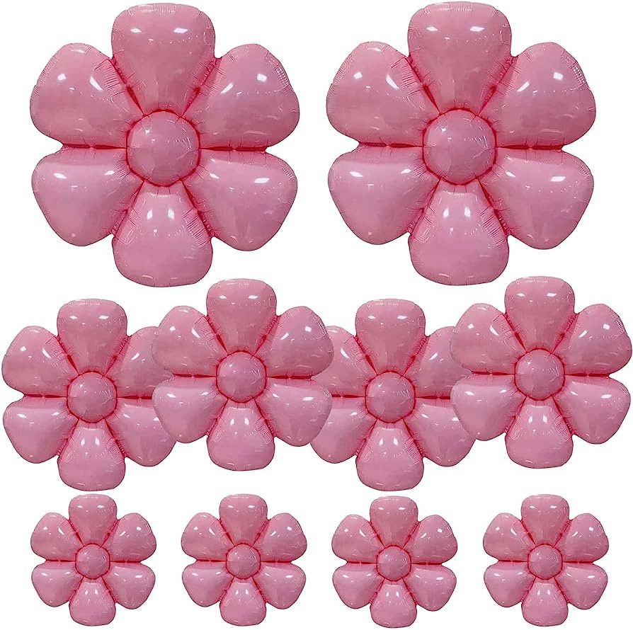 Cadeya 10 Pcs Pink Daisy Balloons, Huge Flower Aluminum Foil Balloons for Birthday, Baby Shower, ... | Amazon (US)