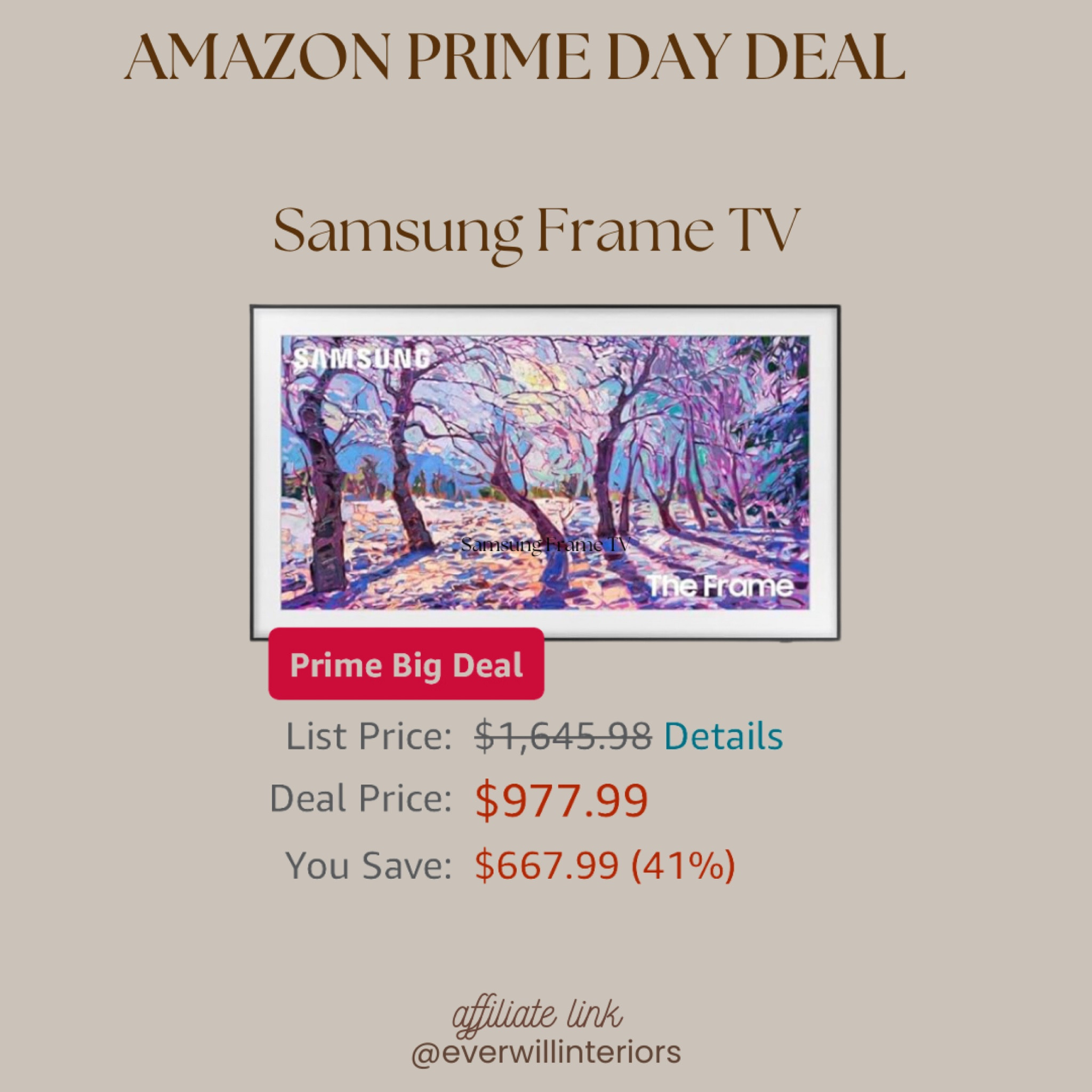These are the times to grab these big ticket items if you have had one on your list! 

#amazonprimedayfinds #primeday #frametv #frametvonsale #samsungframetv #homedecorprimeday #amazonprimebigdeals #amazonprime #amazonprimeday



#LTKHome #LTKSaleAlert #LTKxPrimeDay