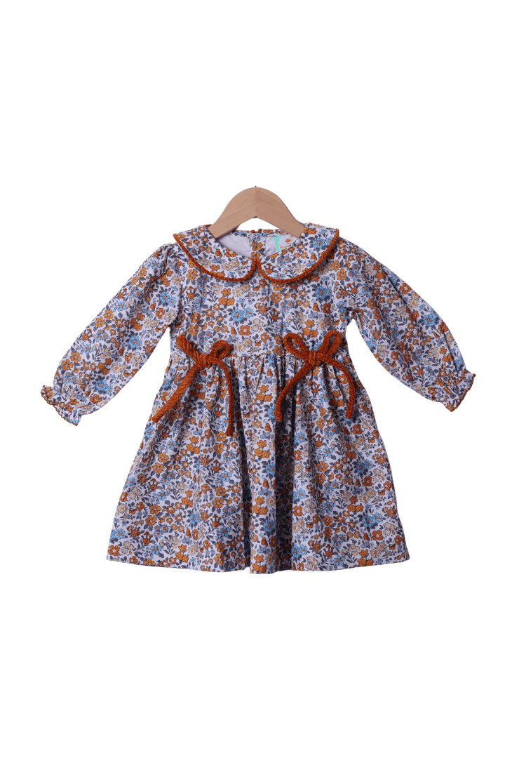 Fall Floral Velvet Bow Dress | The Smocked Flamingo