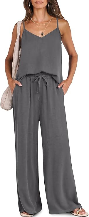 Caracilia Women Summer 2 Piece Lounge Sets Outfits Casual Matching Tank Top Wide Leg Pants Set Tr... | Amazon (US)