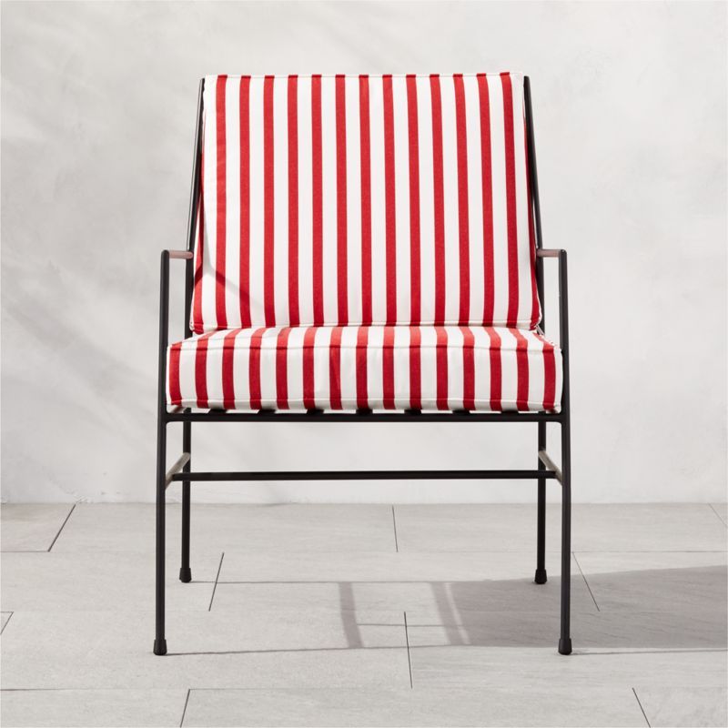 Pavilion Black Metal Outdoor Patio Lounge Chair with Striped Cushion Model 6471 | CB2 | CB2