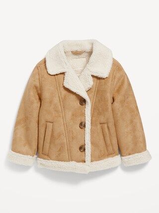 Sherpa-Trim Buttoned Coat for Toddler Girls | Old Navy (US)