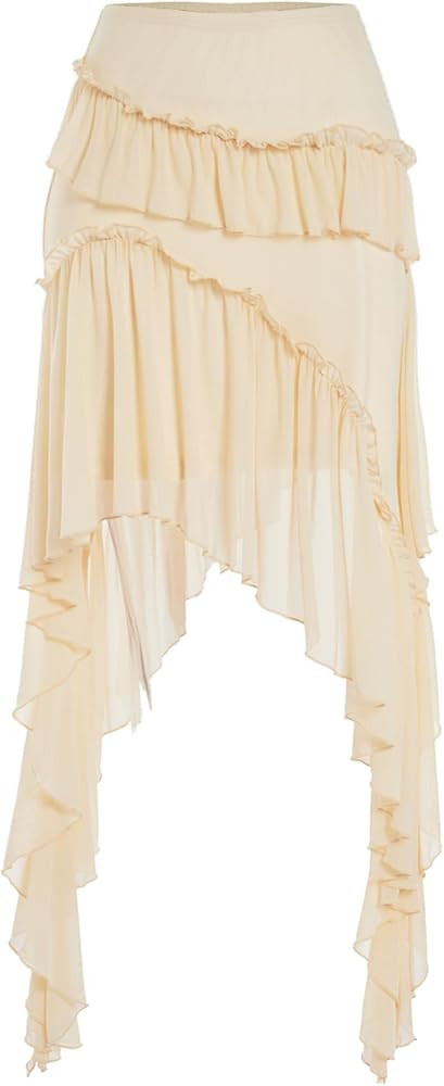 Verdusa Women's Boho Asymmetrical Ruffle Skirt Flowy High Waist Western Mini Skirt | Amazon (US)