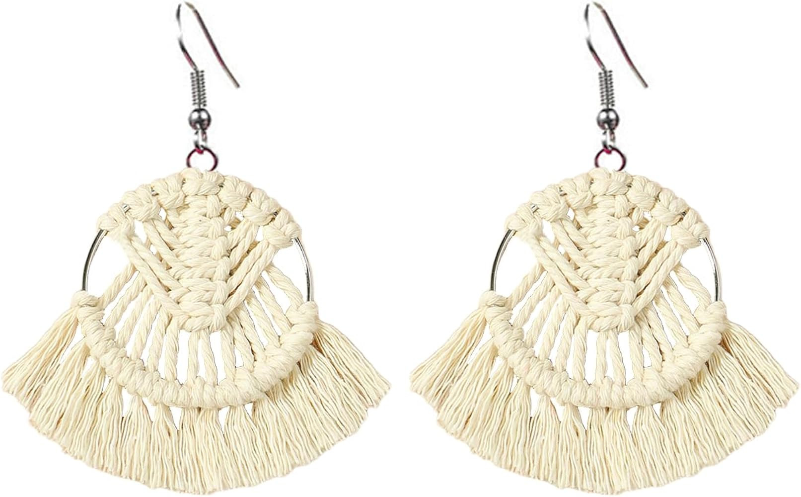 Bohemia Tassel Earrings Statement Handmade Dangle Ethnic Fringe Earrings Bamboo Weaving Geometric... | Amazon (US)