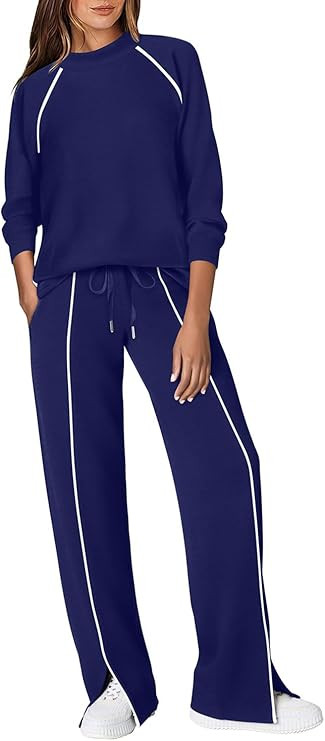 WIHOLL Lounge Sets for Women 2 Piece Fall Outfits 2025 Wide Leg Pant Matching Sets Womens Clothin... | Amazon (US)