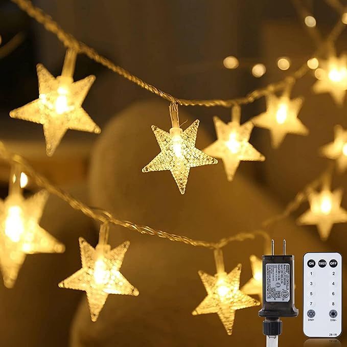 Star String Lights Plug in - 33 ft 100 LED Star Fairy String Lights with Remote and Timer, Waterp... | Amazon (US)